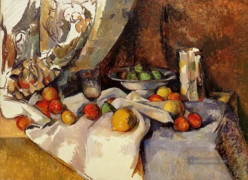 Impressionismus Stillleben Werke - Stillleben Beitrag Flasche Cup und Obst Paul Cezanne